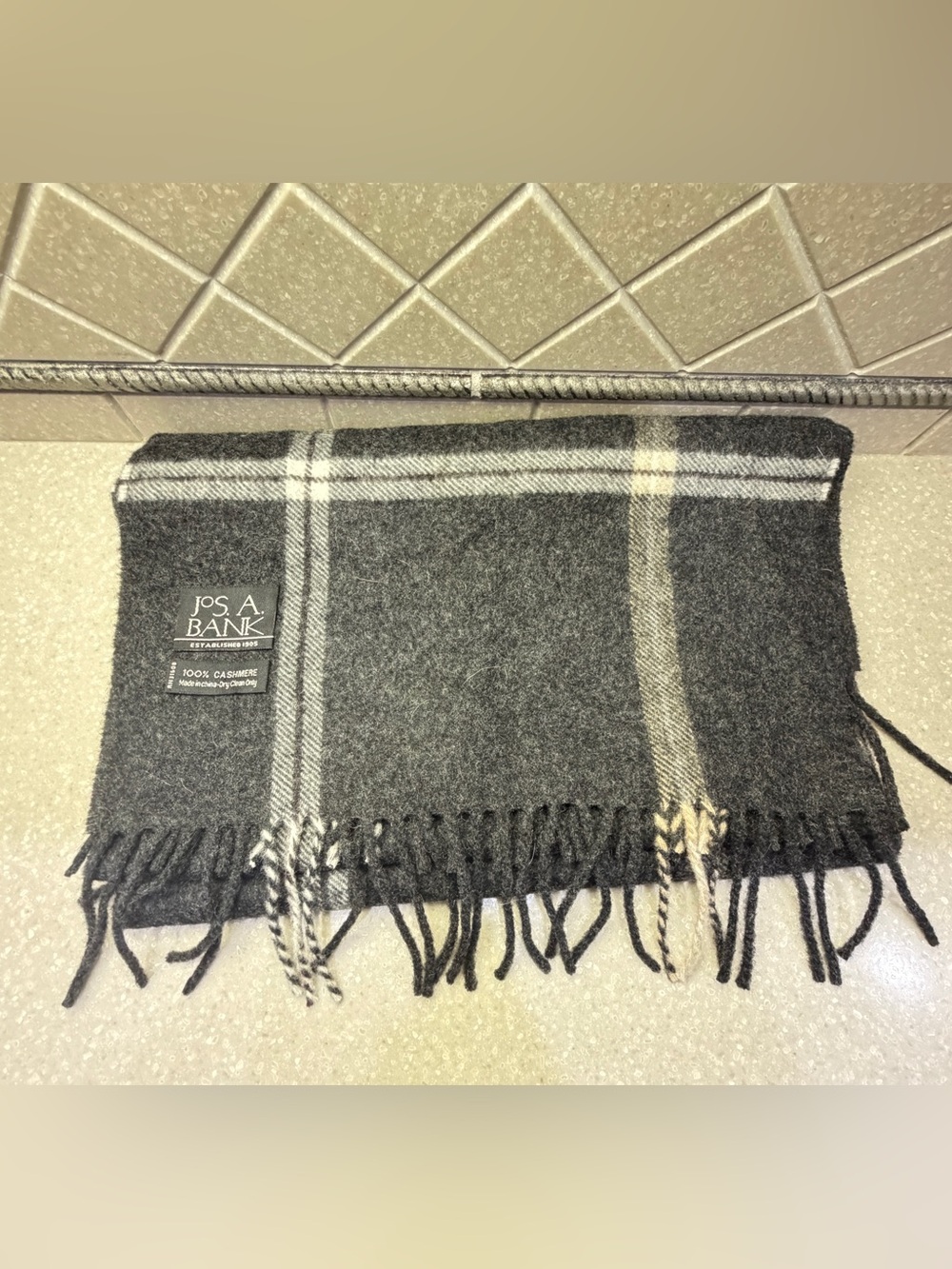 Jos. A. Bank Gray Plaid Cashmere Scarf